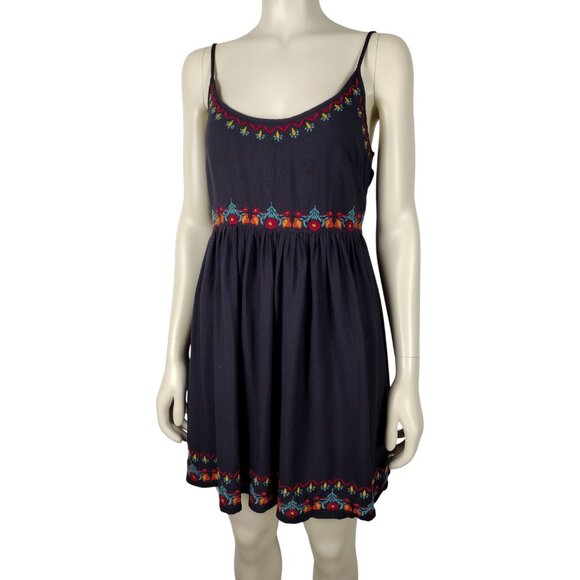 Natural Life Blue Embroidered Relaxed Fit Mini Spaghetti Strap Dress Size S - Picture 3 of 12
